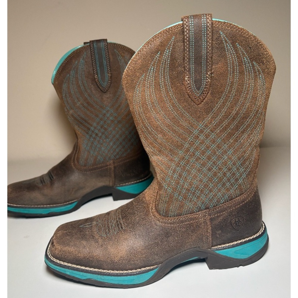 Ariat Women's Brown Turquoise Anthem Square Toe Boots | Size 7.5